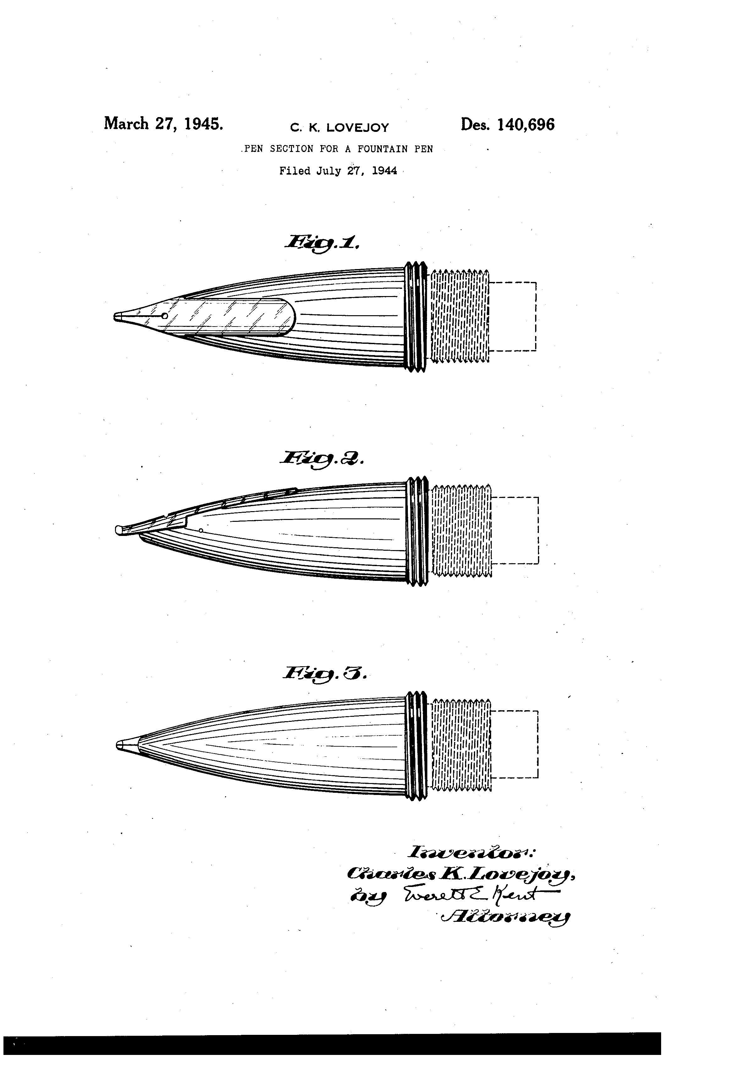 Patent - Design for a Pen Section for a Fountain Pen