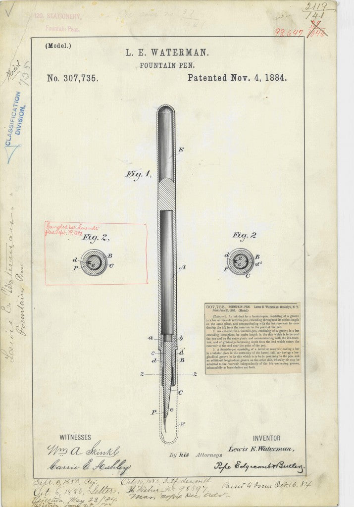 Waterman Vintage Pen 1884 Patent