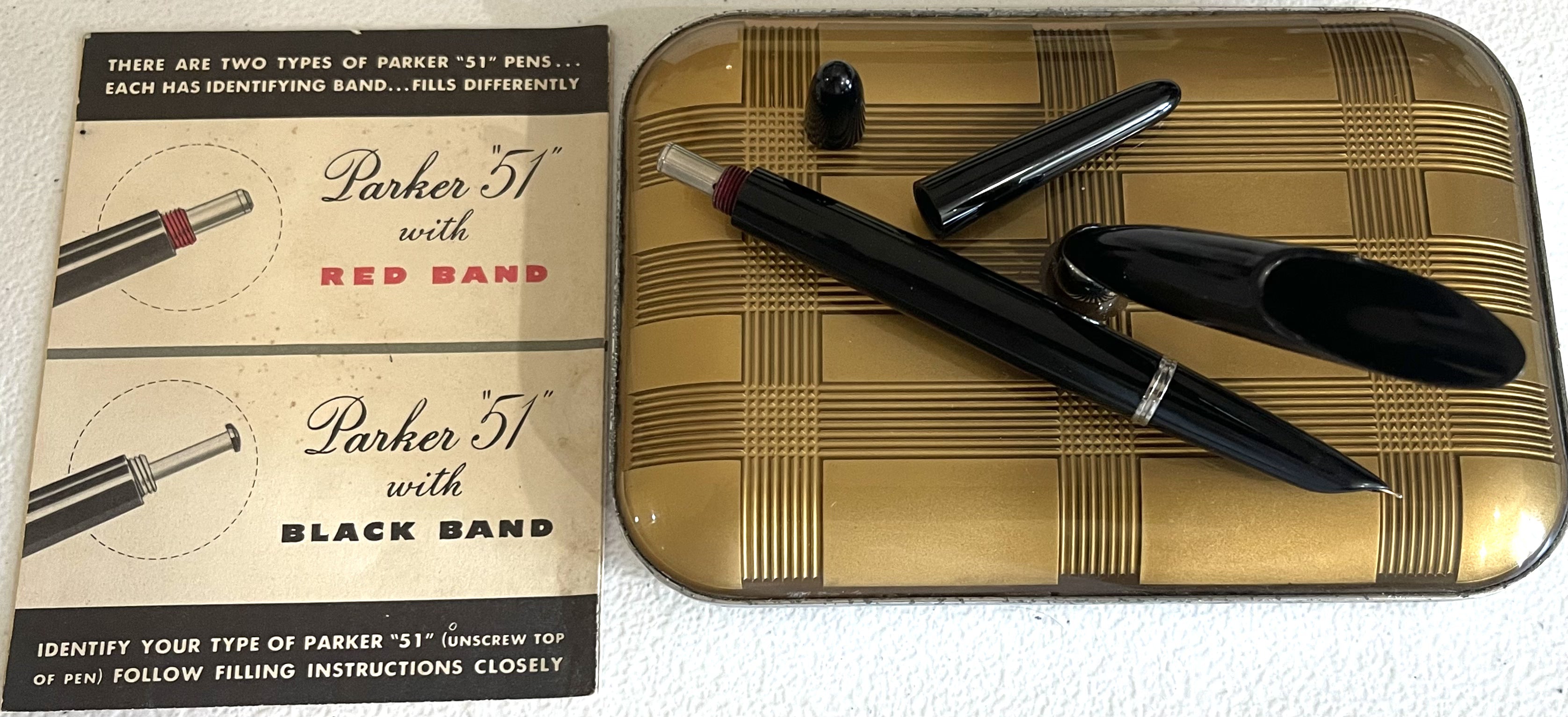 Parker 51 Red Band Desk Base and Convertible Pocket Pen