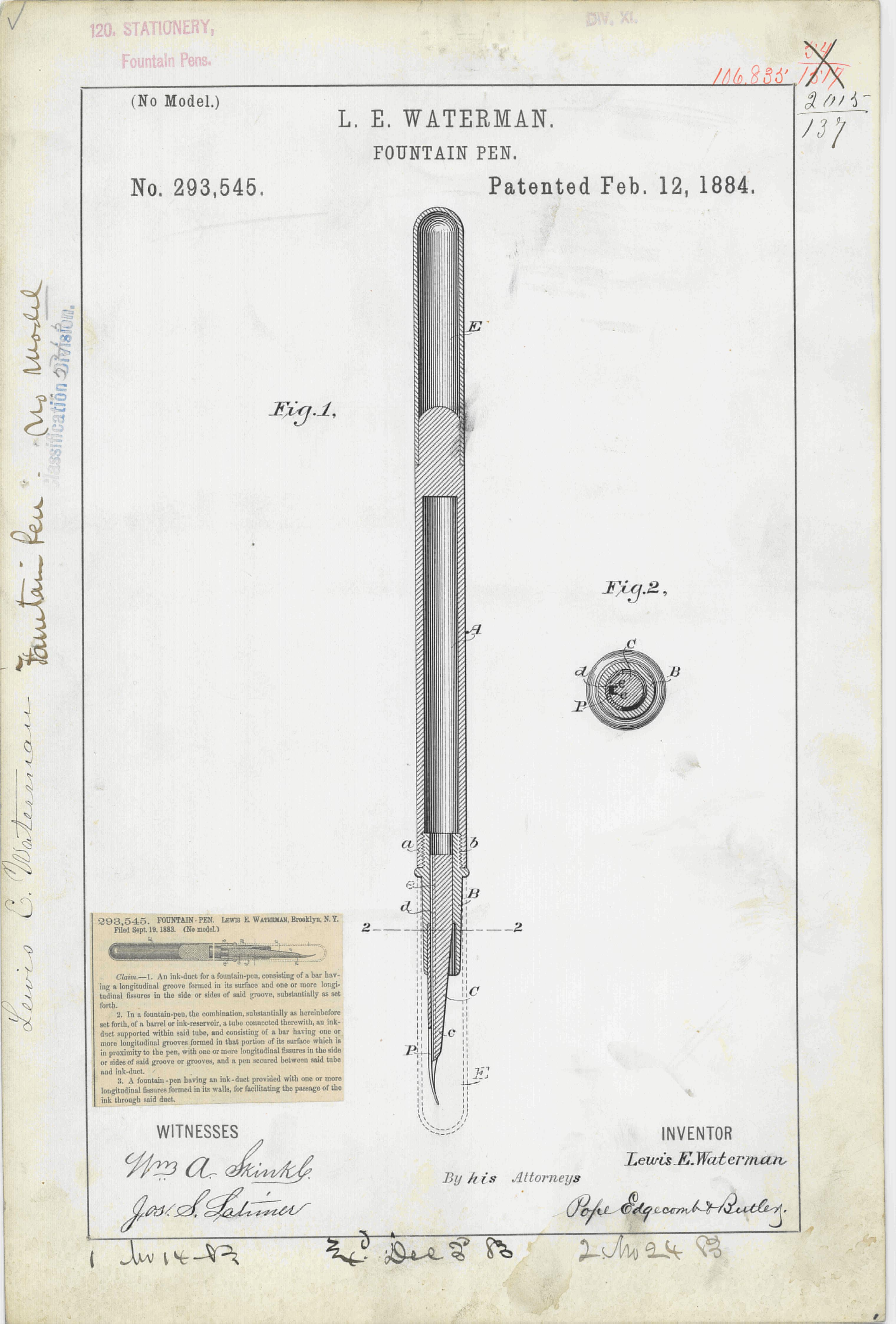 Waterman Eyedropper Vintage Pen Patent