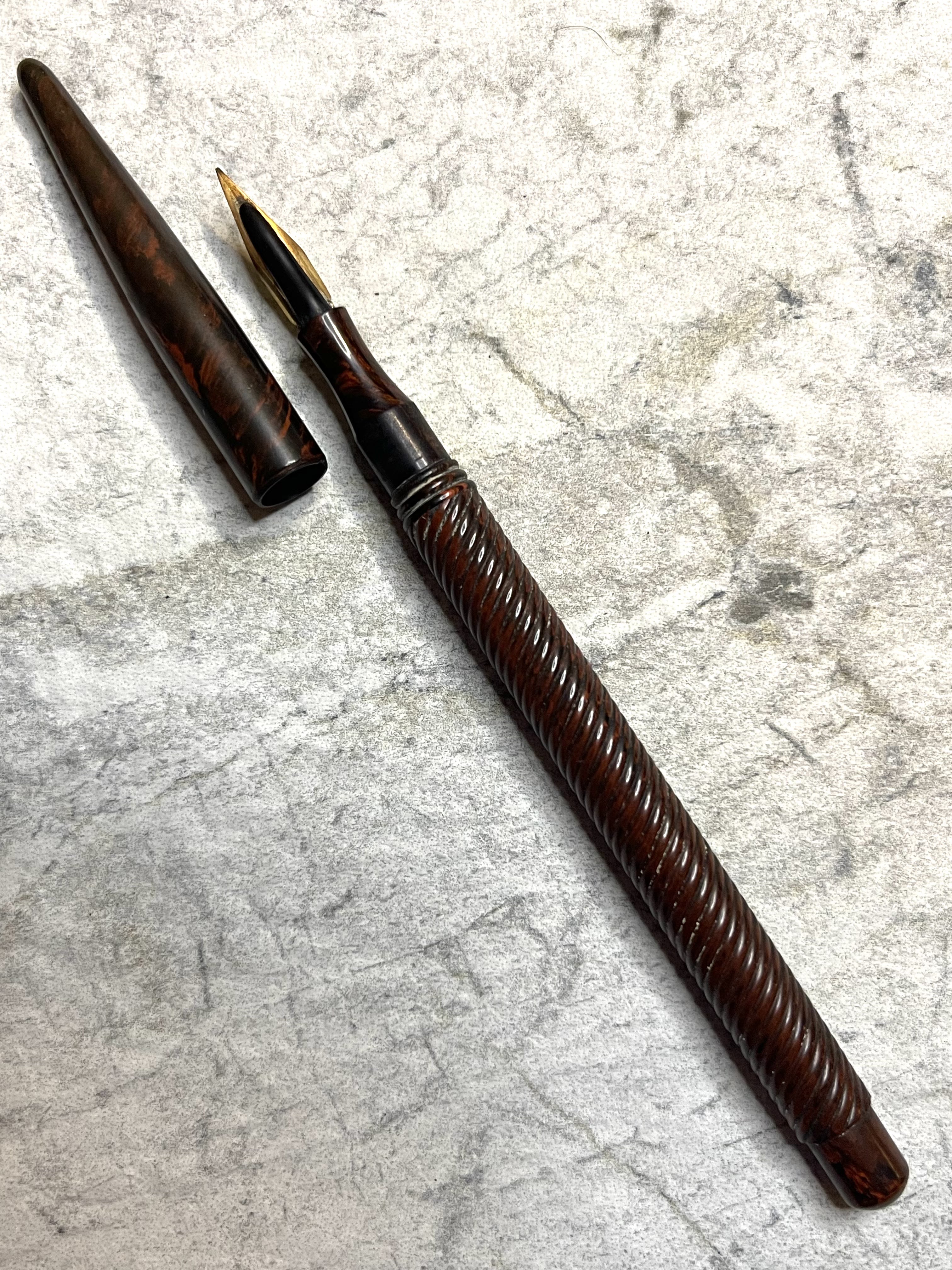 Parker No. 5 Spiral Mottled Hard Rubber Overfeed c. 1894
